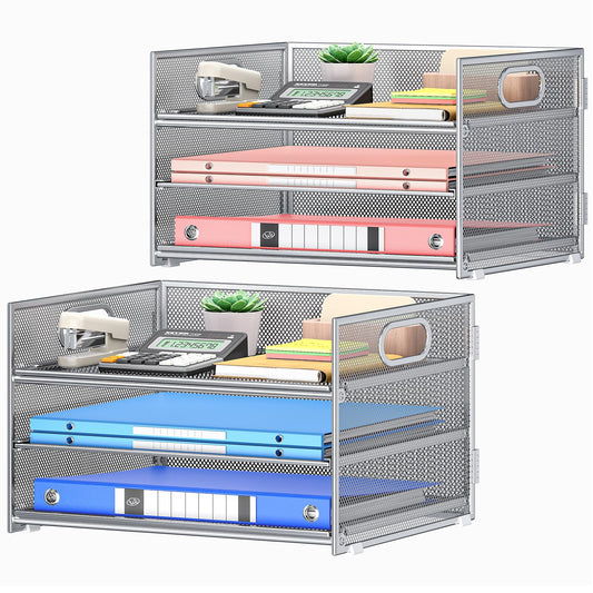 Paper Tray Organizer for Desk Organizers and Accessories 2P Silver
