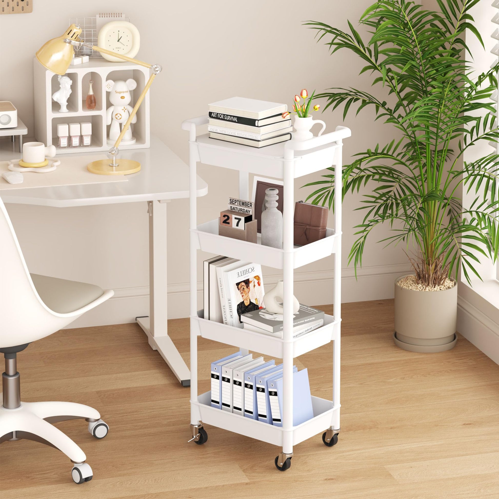 MIOCASA Utility Rolling Cart with Detachable Tray Top, 4-Tier Kitchen Storage Organization, Art