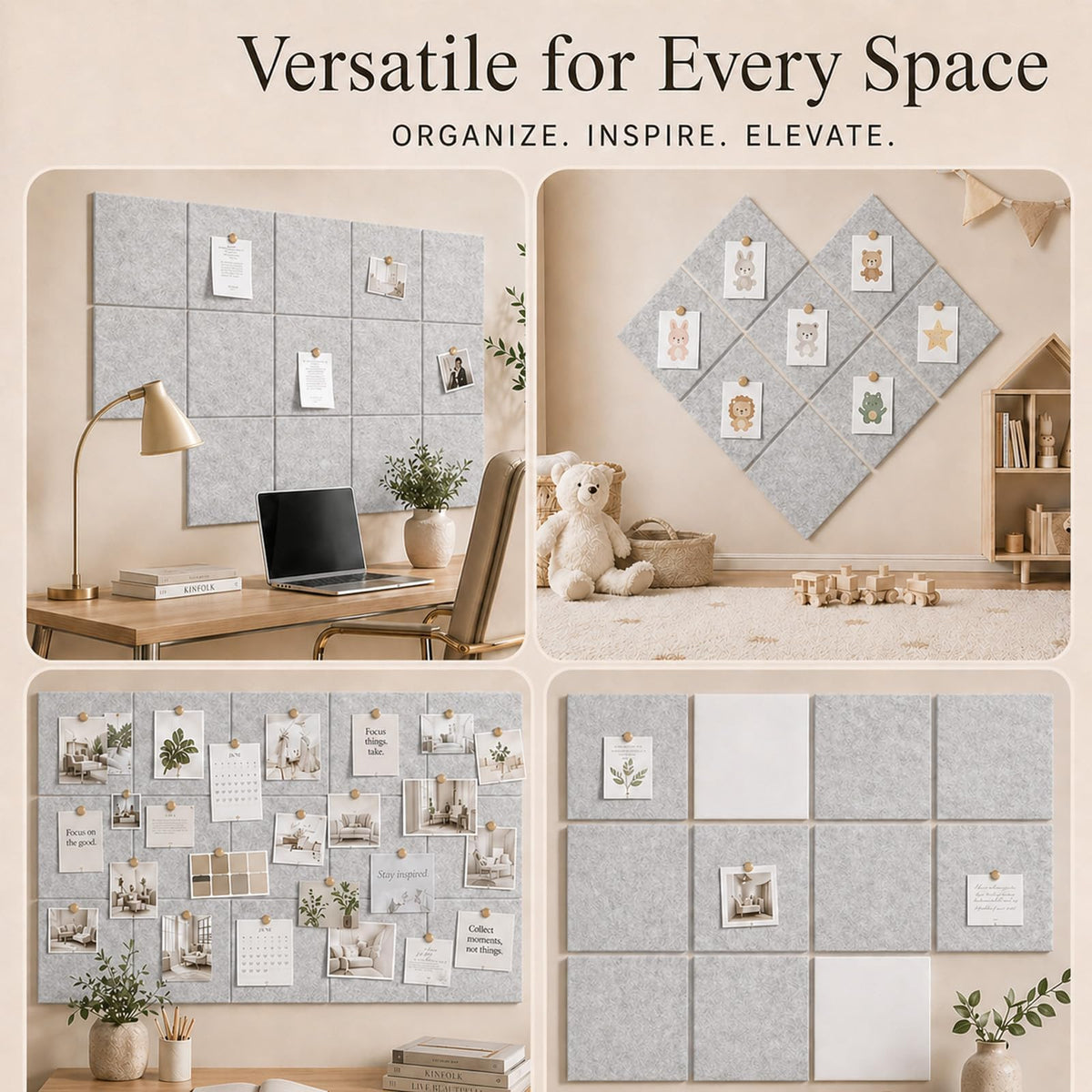 Baysola Felt Bulletin Board Tiles, Cork Board Alternative, 48 x 36 in