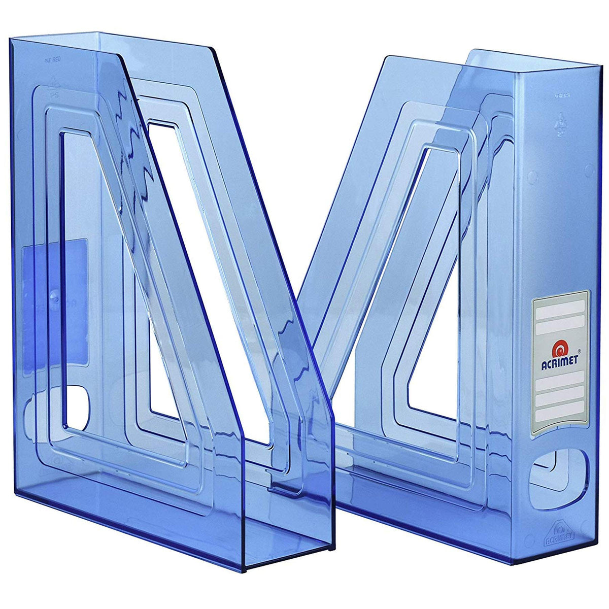 Acrimet Magazine File Holder, Vertical Desk Organizer, Clear Blue, 2 Pack