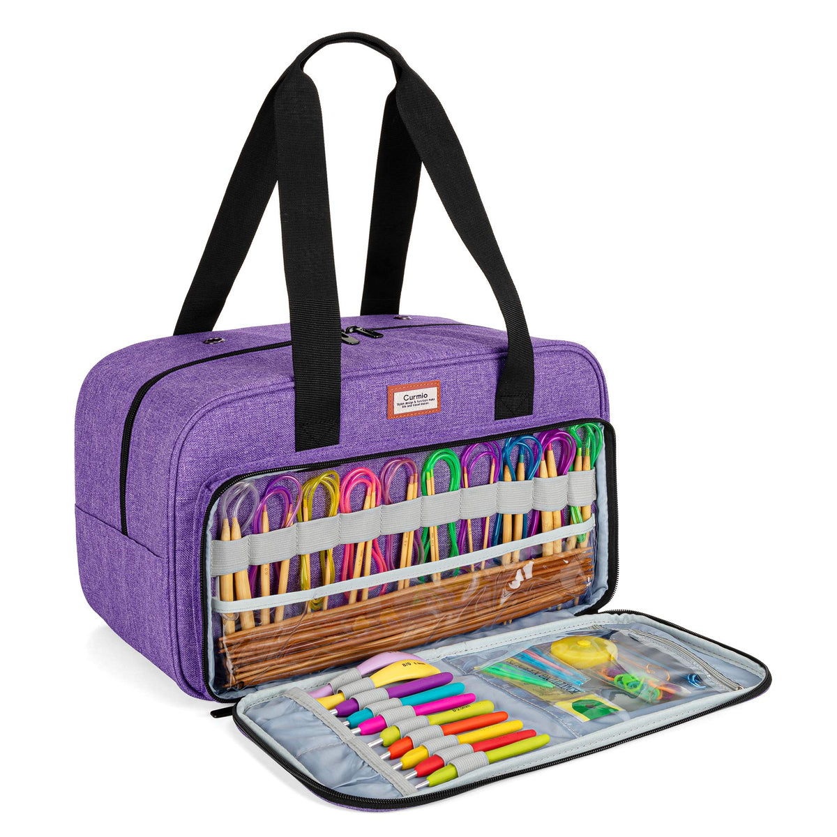 CURMIO Yarn Storage Bag for Crochet Hooks, Knitting Project, Purple