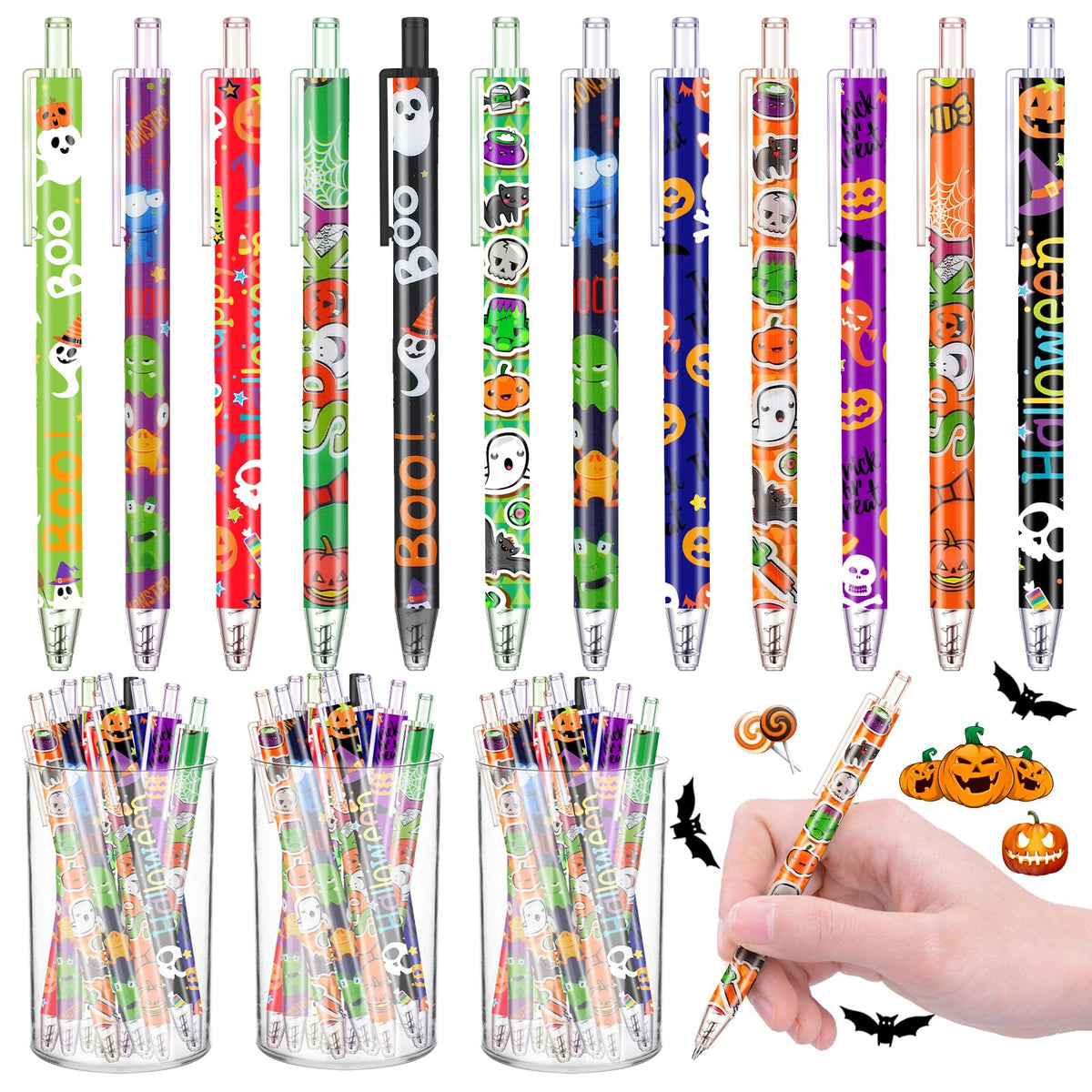 Leinuosen 72 Pcs Halloween Ballpoint Pen Bulk Ghost Gel Ink Pen Gift