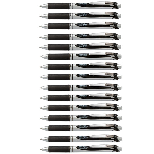 Pentel EnerGel RTX Deluxe Retractable Liquid Gel Pen, Fine .7mm Metal Tip, Black Ink, Silver Barrel