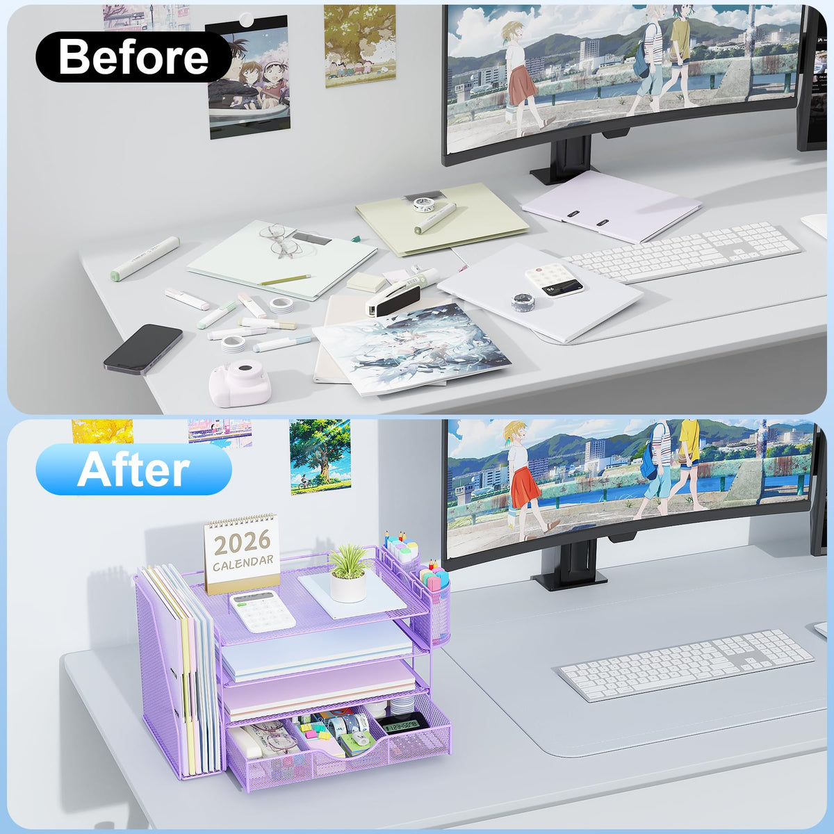 gianotter Desk Organizers and Accessories with File Holder, 4-Tier Desk Accessories & Workspace