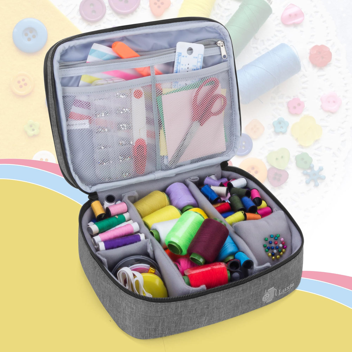Luxja Double-Layer Medium Sewing Organizer, Gray