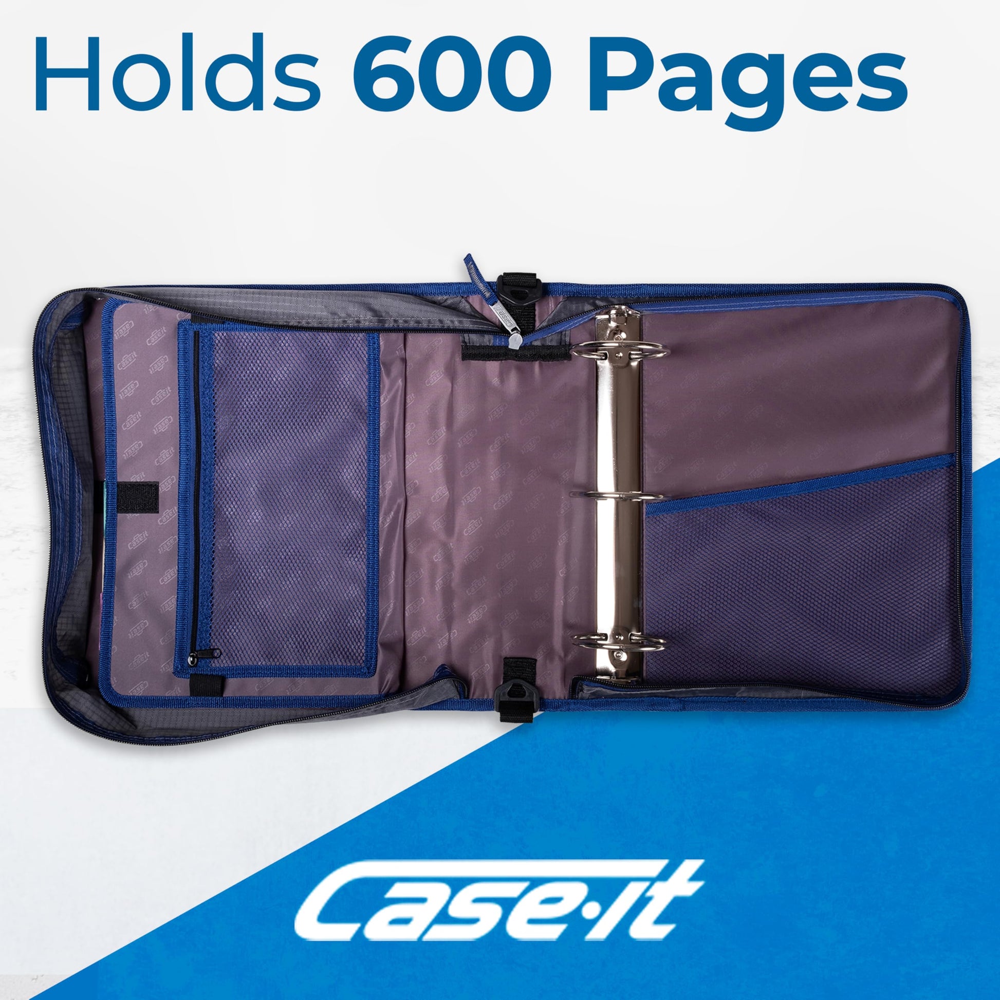 Case-it School Zipper Binder | 3" O-Rings | 600-Sheet | D-146 Light Blue