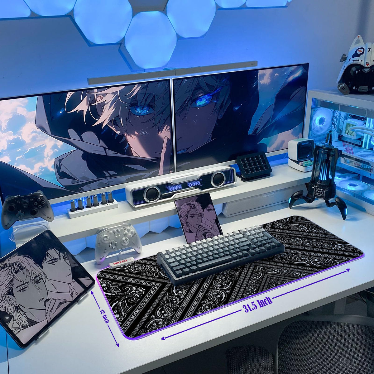 JMIYAV White Gaming Mouse Pad RGB Mousepad 31.5x12In Non-Slip Rubber Base Extra Large Cool XL XXL