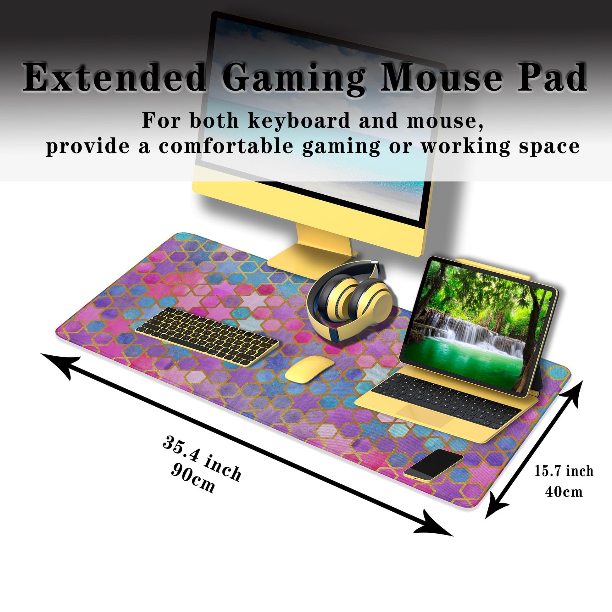 Samgula Large Desk Pad Purple Pink Full Desk Mat, Keyboard Gaming Mouse Pad Women Office Decor Big