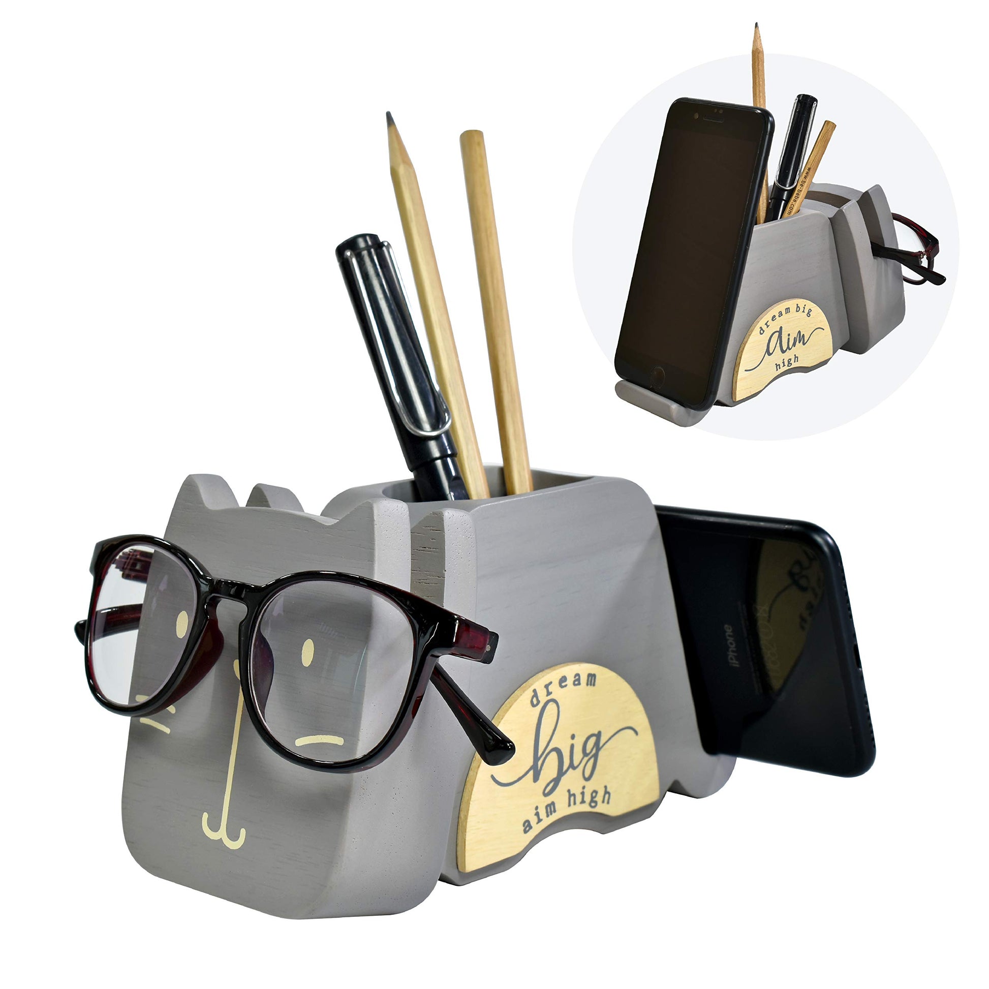 I'm Wood Multipurpose Eyeglass Phone Pen & Pencil Holder Stand Stationery Desk Organizer