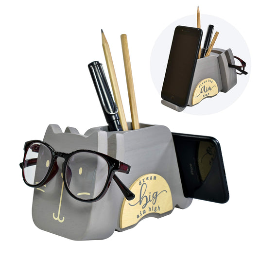 I'm Wood Multipurpose Eyeglass Phone Pen & Pencil Holder Stand Stationery Desk Organizer