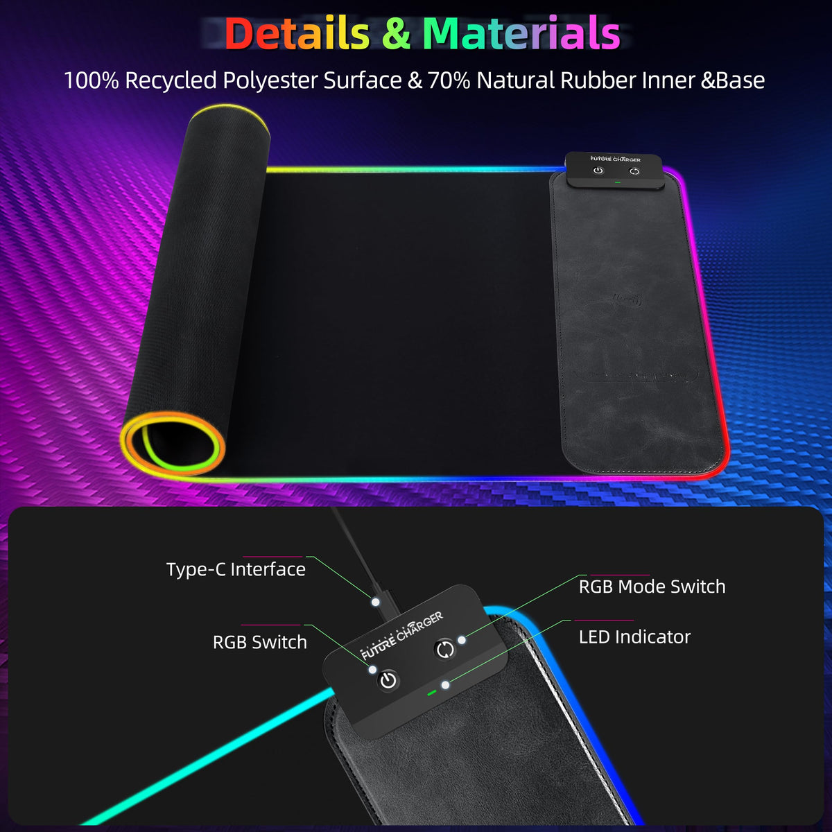 Gaming Mouse Pad, Wireless Charging Mouse Pad Gaming, 31.5"x11.8" Large RGB Desk Mat for