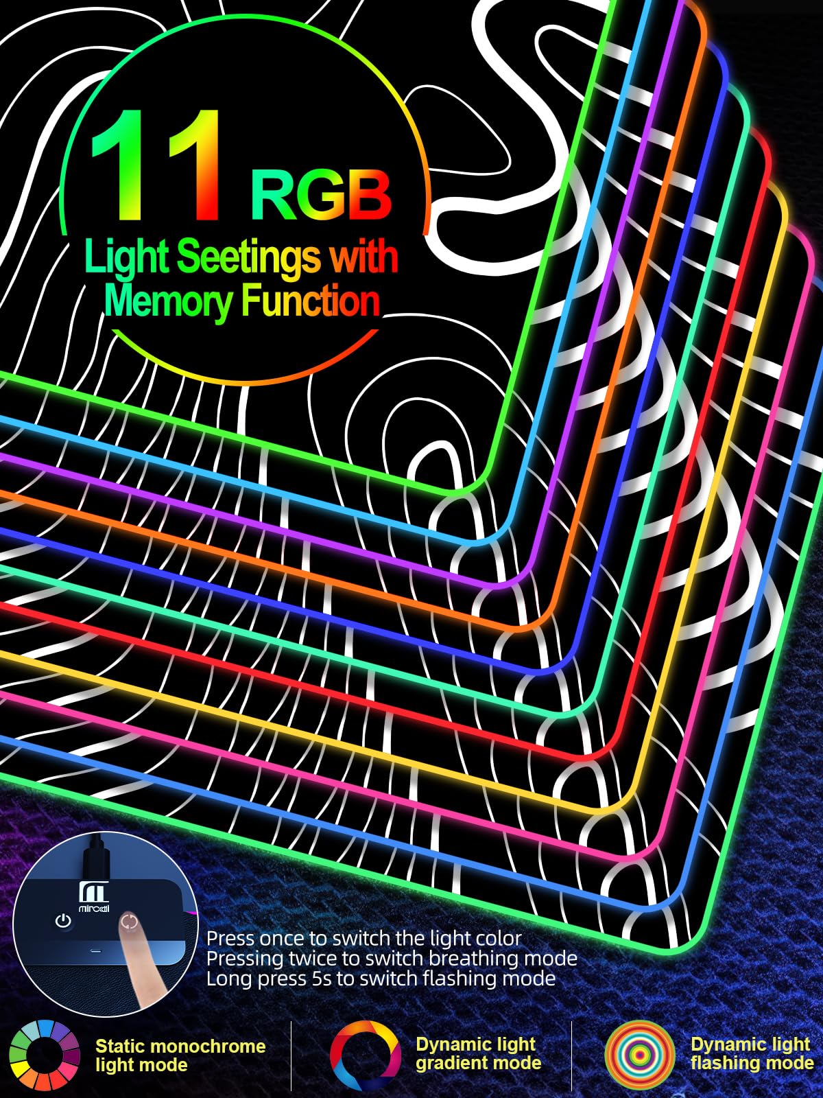 XXL Mouse Pad with Phone Holder - Black, RGB Desk Mat with 15W Fast Charging, LED Gaming Mousepad