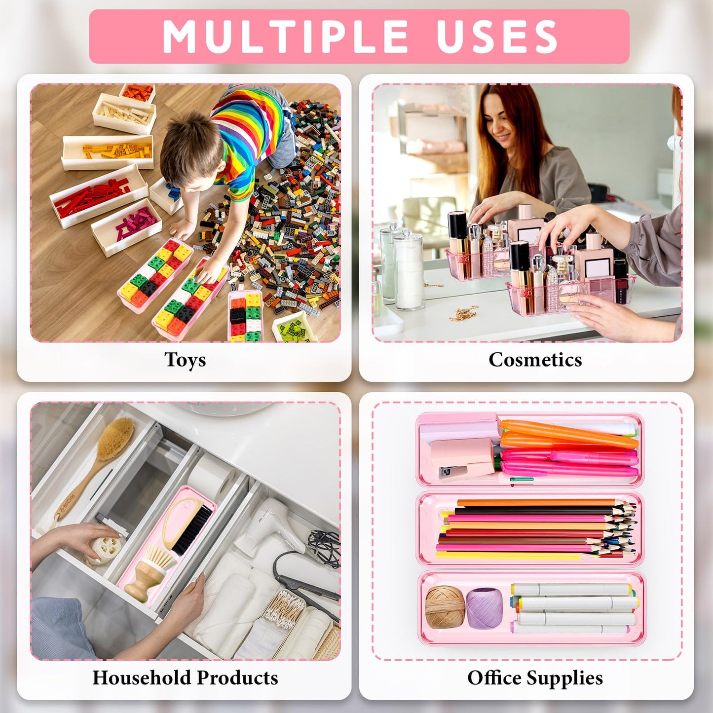 Maitys 12 Pcs Clear Drawer Organizer 9 x 3 x 2 Inches Plastic Rectangle Trays Makeup Vanity Storage