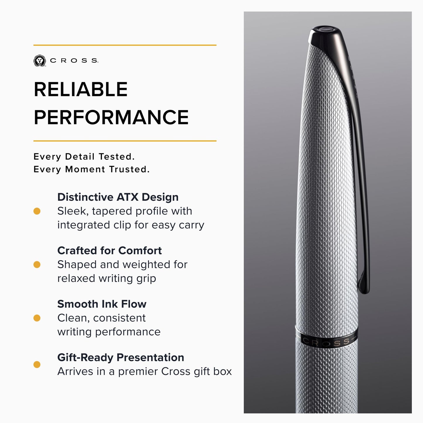 Cross ATX Brushed Chrome Rollerball Pen, Medium Point, Black Ink