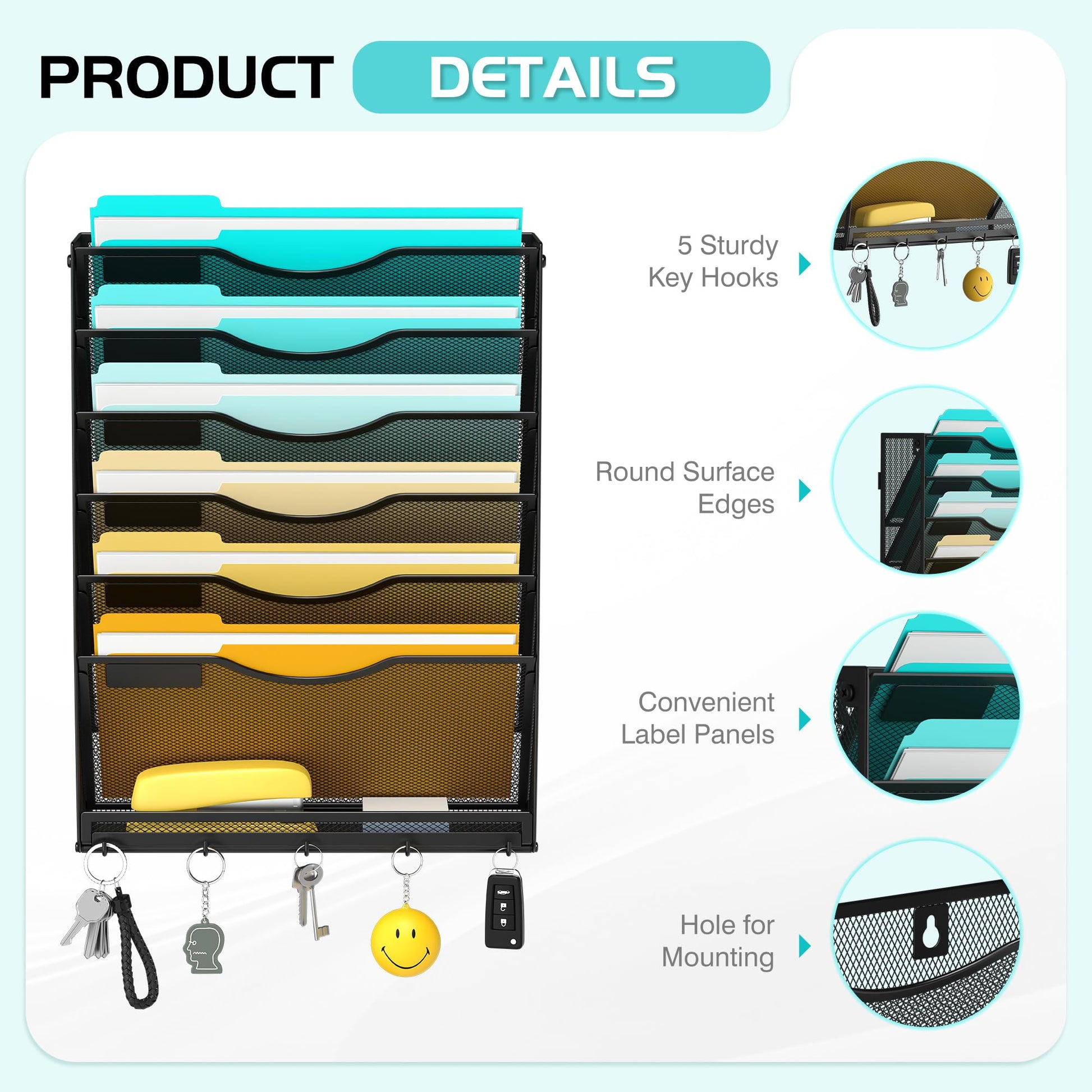 Delifox 7 Tier Hanging Wall File Holder Wall Mount Paper Folder Organizer