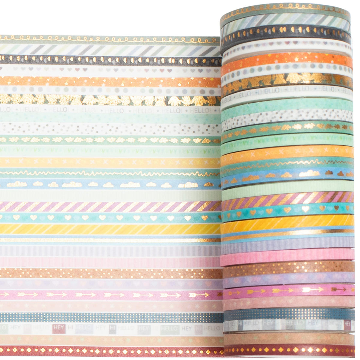 YUBBAEX 60 Rolls Skinny Washi Tape Set Gold Foil Masking Thin Basic Patterns Decorative Tapes for