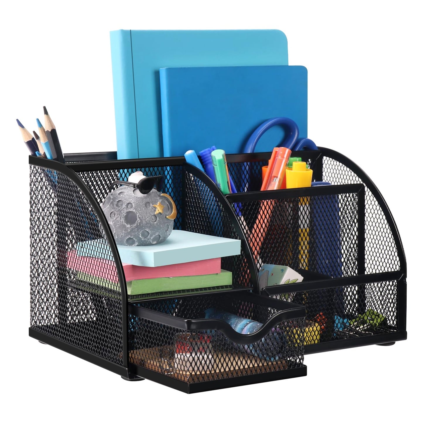 Comix Mesh Pen Pencil Holder Desk Organizer, 7 Compartment Wire Desktop Pen Pencil Cup Caddy Office