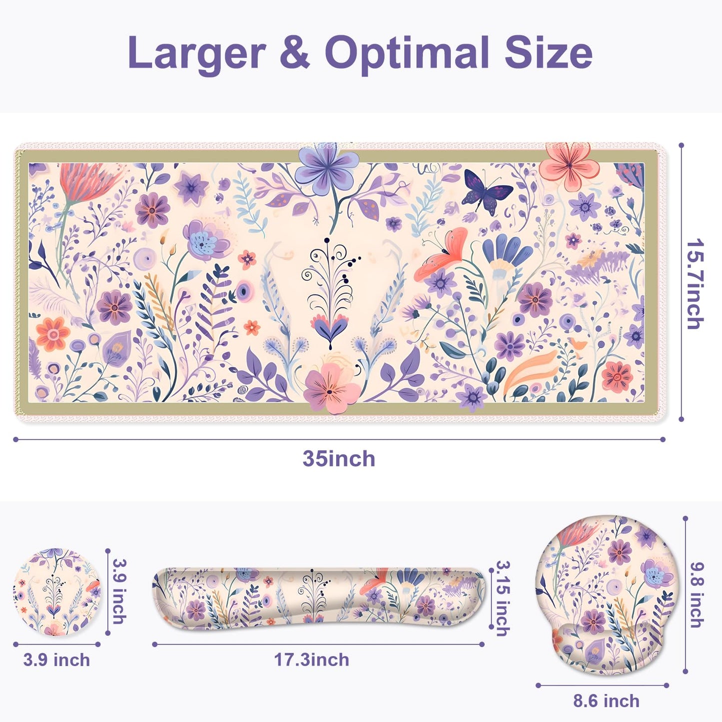 Cute Desk Mat, 4in1 Large Mouse Pad with Wrist Rest, Desk Matt for Desktop, Deskpad Mat, Anti-Slip