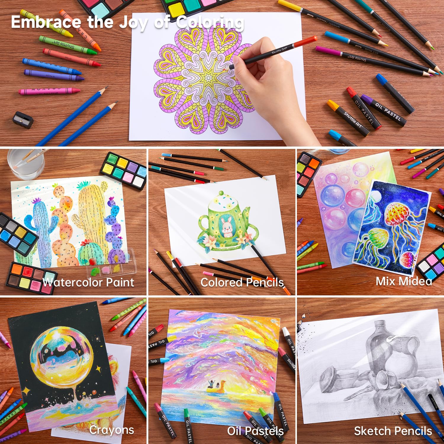 Shuttle Art 106 Piece Deluxe Art Set, Art Supplies in Wooden Case, Painting Drawing Art Kit with