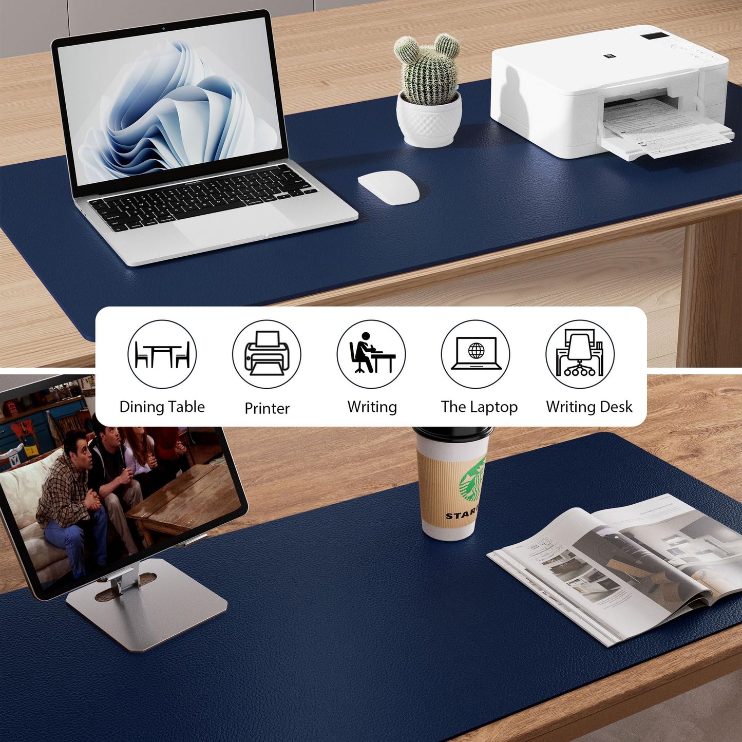Aothia Leather Desk Pad Protector, Mouse Pad, Office Desk Mat, Non-Slip PU Leather Desk Blotter