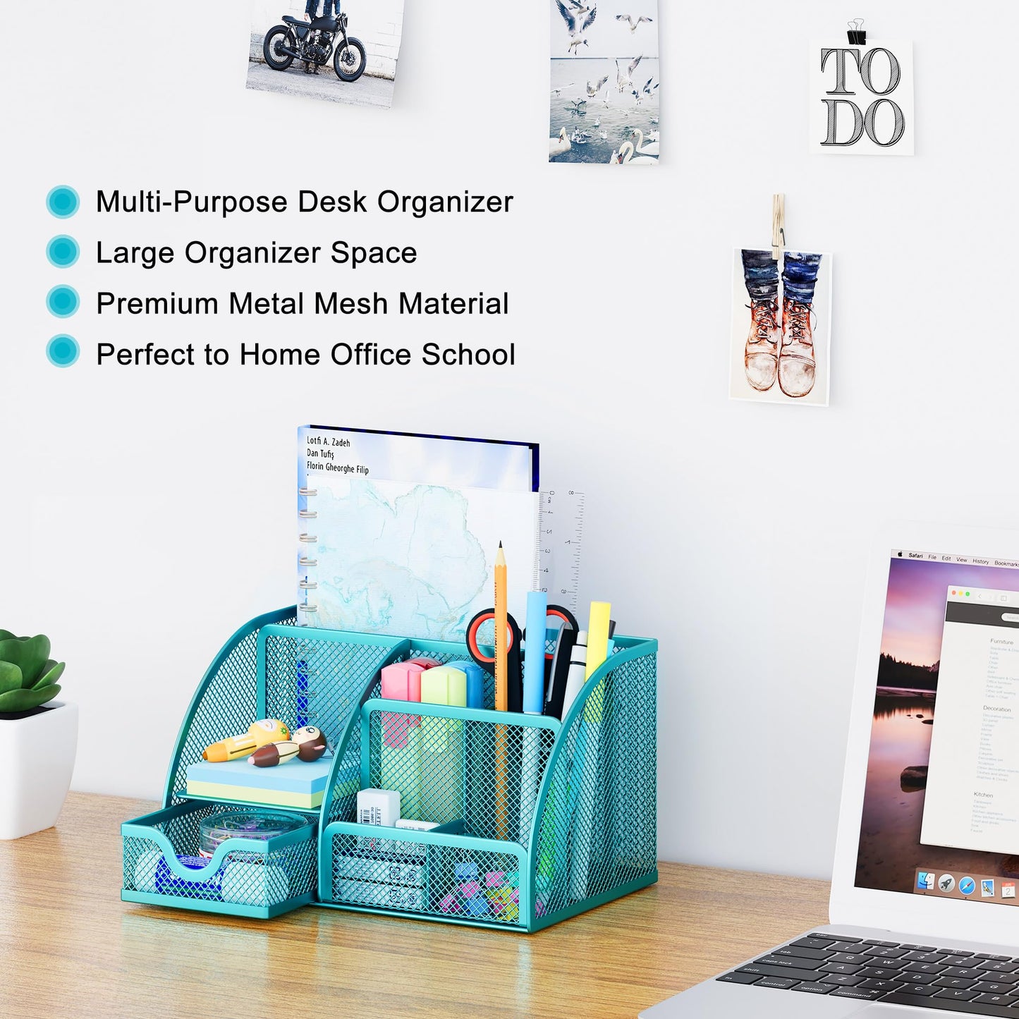 EasyPAG Mesh Desk Organizer with Drawer Multi-functional Pen Holder Stationery Organizer for Office