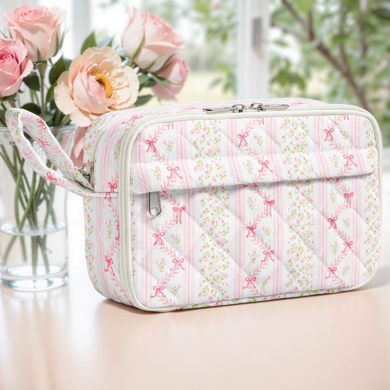 WOBAGMEN Quilted Pencil Pouch for Girls Women, Large Pencil Case Pouch with Compartments Cute