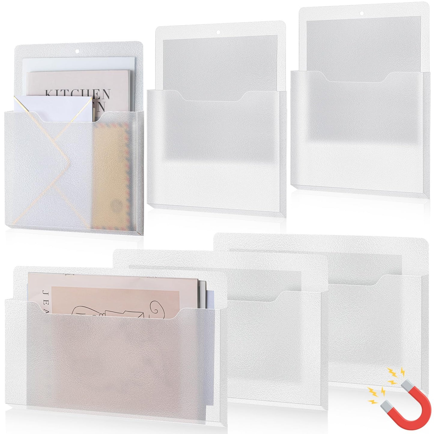 Fuutreo Magnetic Wall File Holder,6pcs,Clear,Horizontal & Vertical