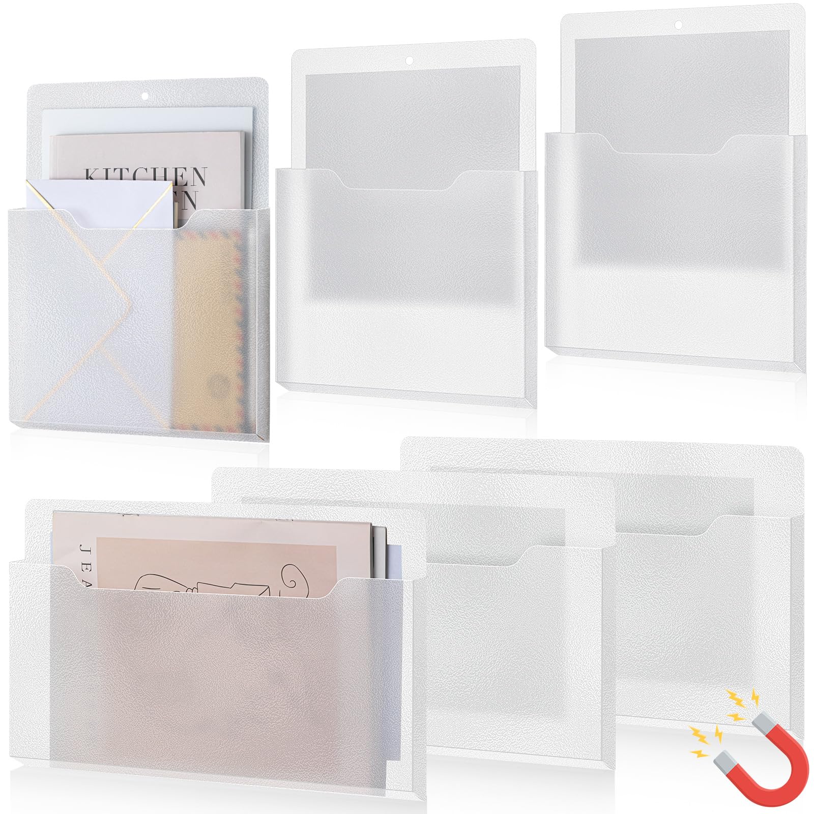 Fuutreo Magnetic Wall File Holder,6pcs,Clear,Horizontal & Vertical