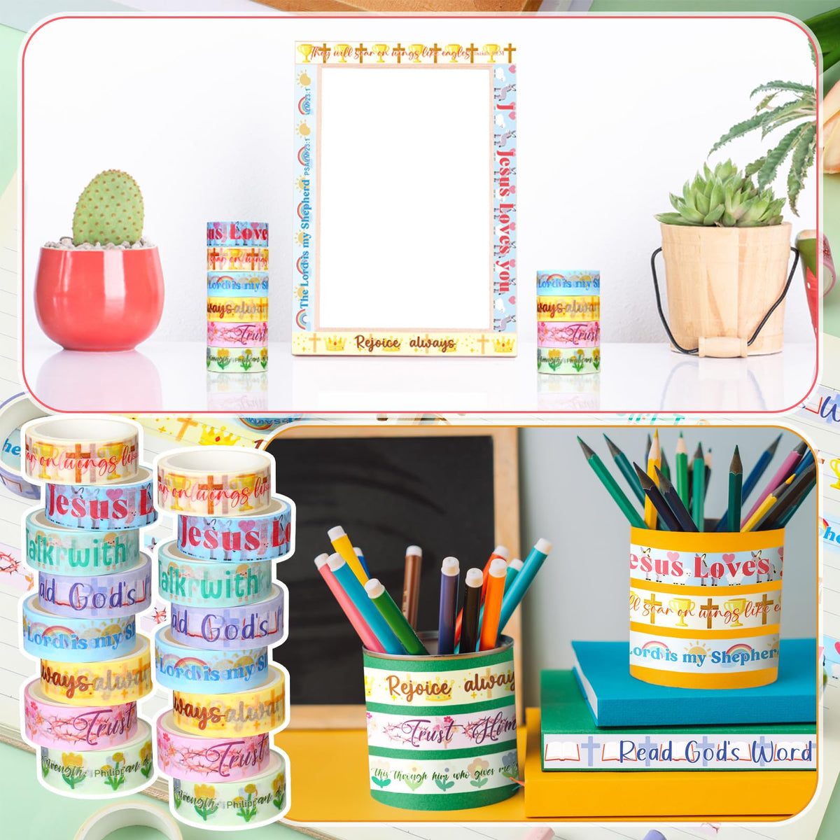 Janlaugh 24 Rolls Christian Washi Tape Gifts, Kawaii Cute Religious
