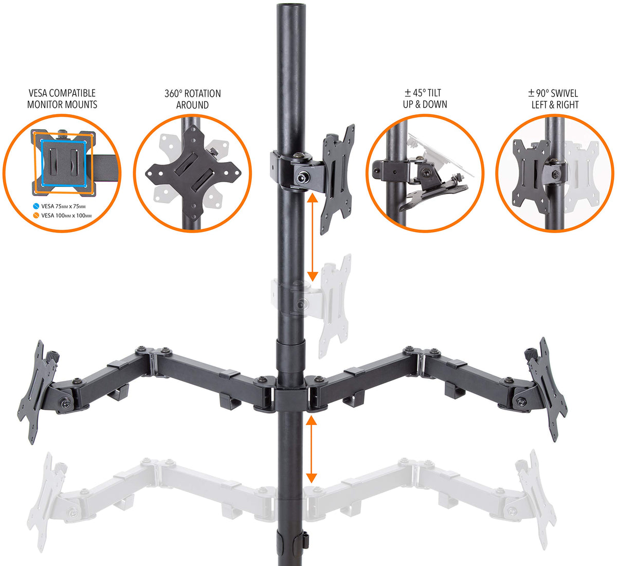 Stand Steady Triple Monitor Desk Stand with Clamp-On Base, for Home or Office Use, Height