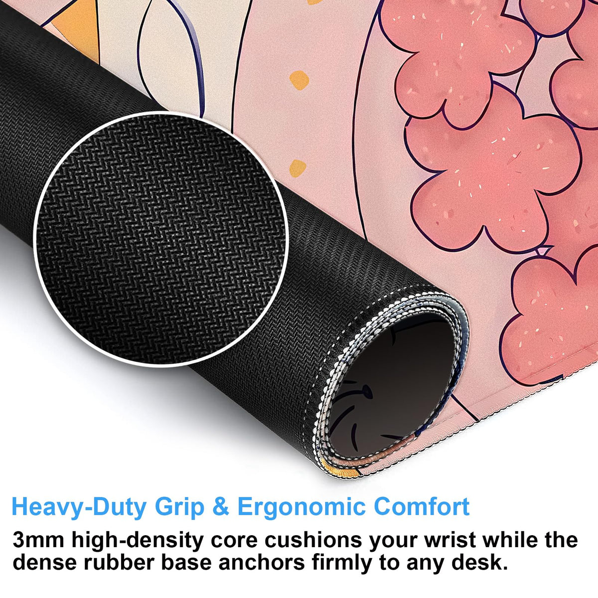 Pink Sakura Desk Mat, Kawaii Floral XXL Large Gaming Mouse Pad
