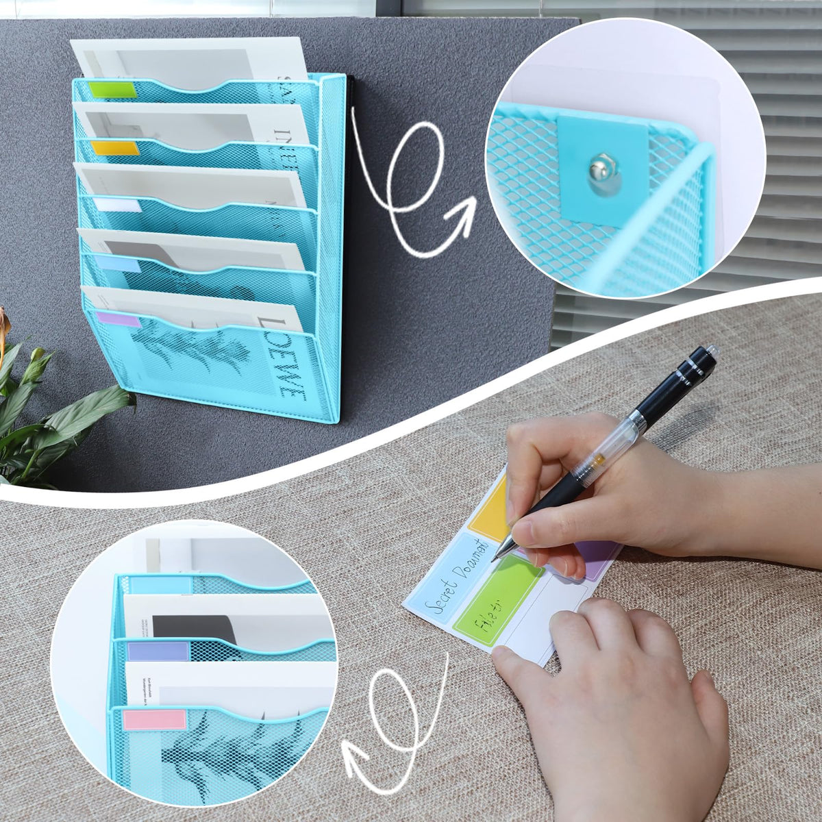 ideallife 5 Pockets Mesh Wall File Holder Organizer Office Hanging File Folder Magazine Rack