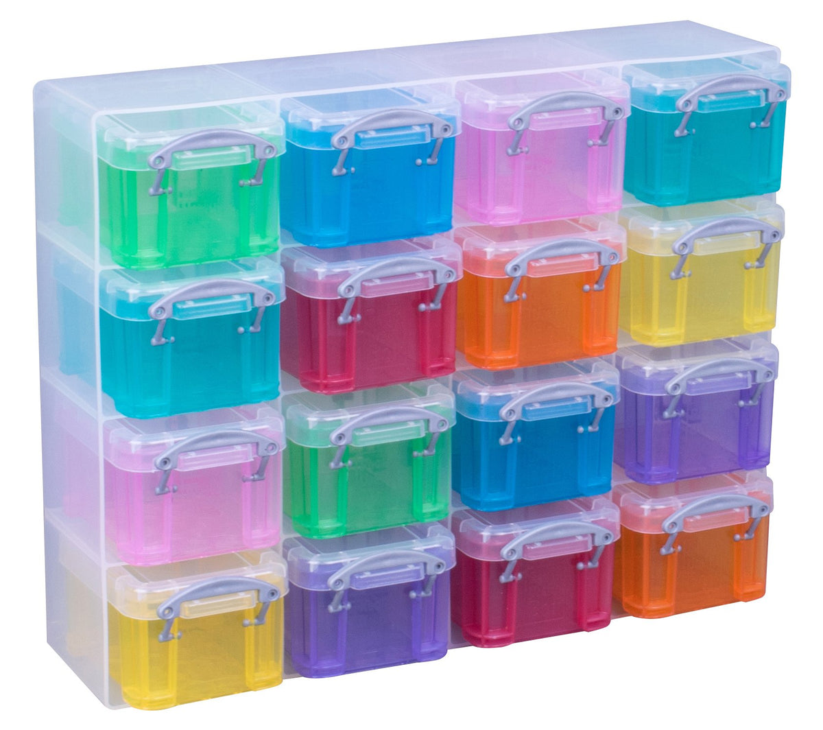 Really Useful Organiser, 16 x 0.14 Litre Storage Boxes in a Clear Plastic Organiser and Assorted