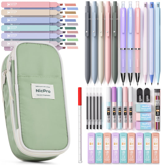 Nicpro School Supplies Stationary Set with Pencil Case, 50 PCS Green