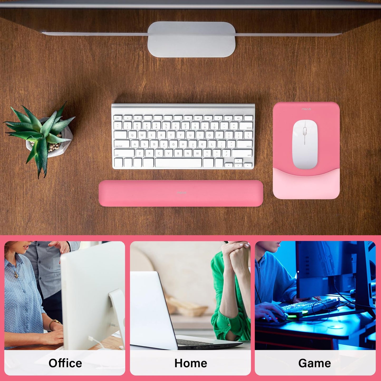 MOSISO Wrist Rest Support Mouse Pad & Keyboard Set, Melon Pink