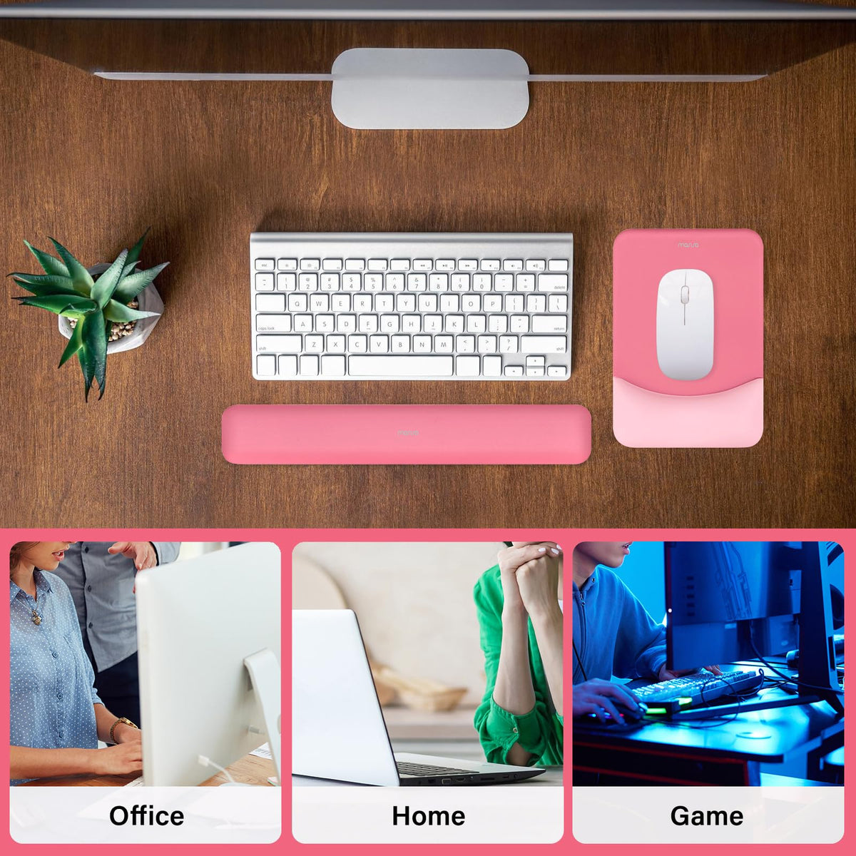 MOSISO Wrist Rest Support Mouse Pad & Keyboard Set, Melon Pink