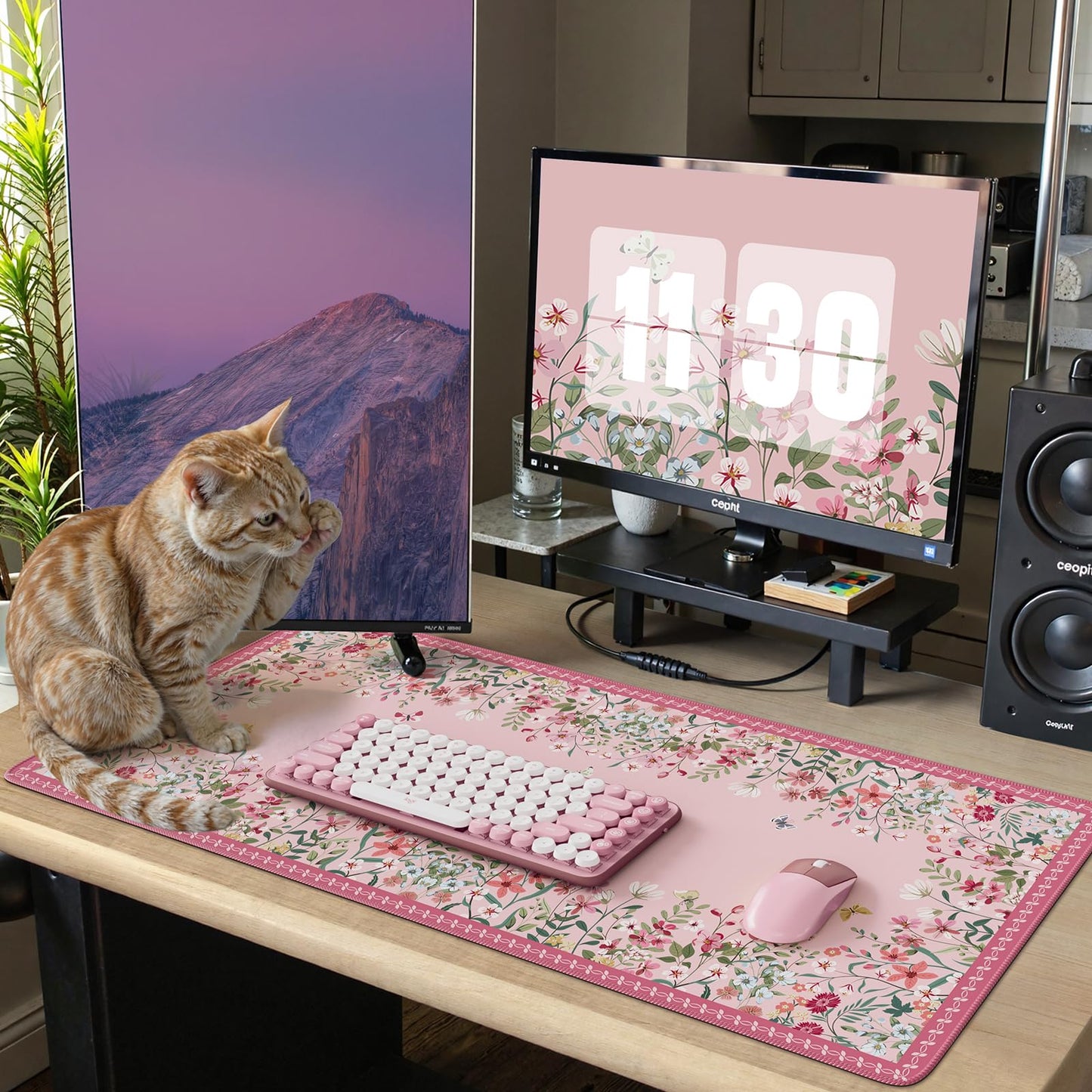 iCasso Desk Mat Pink,Long Mouse Pad with Stitched Edges