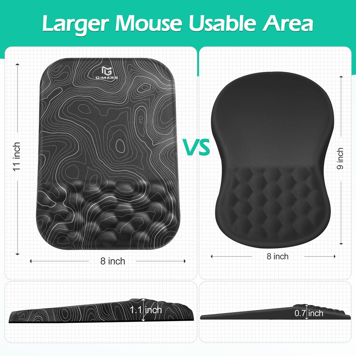 Gimars Upgrade Ergonomic Mouse Pad Wrist Rest with Memory Foam Massage Bump, Enlarge [ 30% Larger