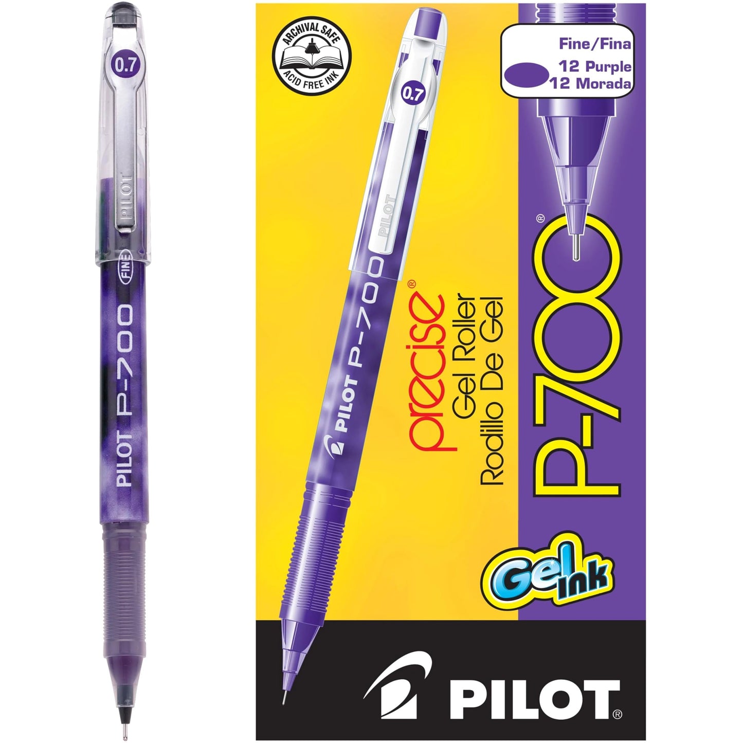 Pilot, Precise P-700 Gel Ink Rolling Ball Stick Pens, Marbled Barrel, Fine Point 0.7 mm, Purple