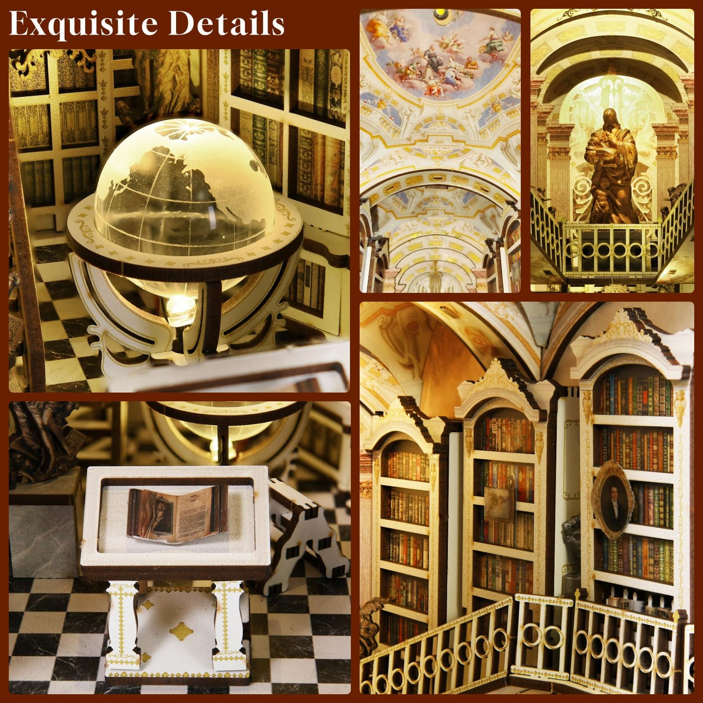 MiniCity Library of Gods Book Nook Kit, 3D Wooden Bookshelf Puzzle with LED