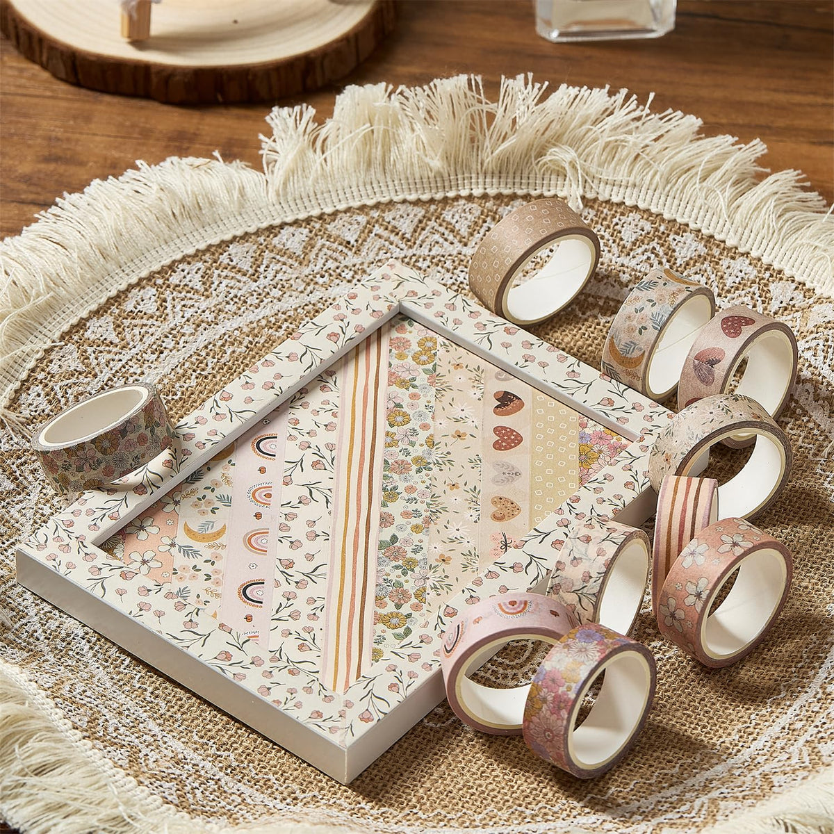 YUBX Boho Washi Tape Set 10 Rolls Cute Masking Graphic Floral Pattern Decorative Tapes for Arts