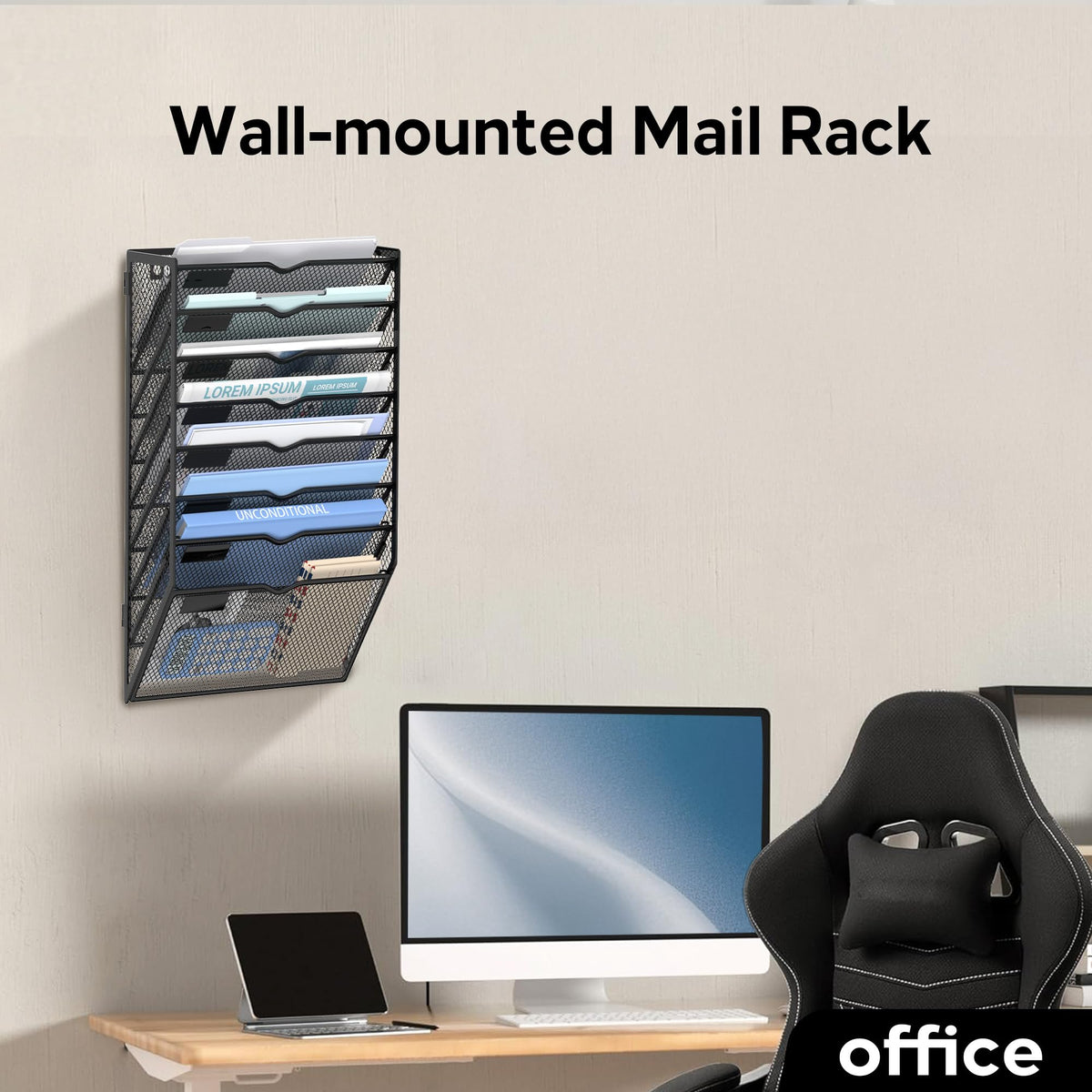 JMHUD 8-Tier Wall File Organizer and Hanging File Organizer, Black