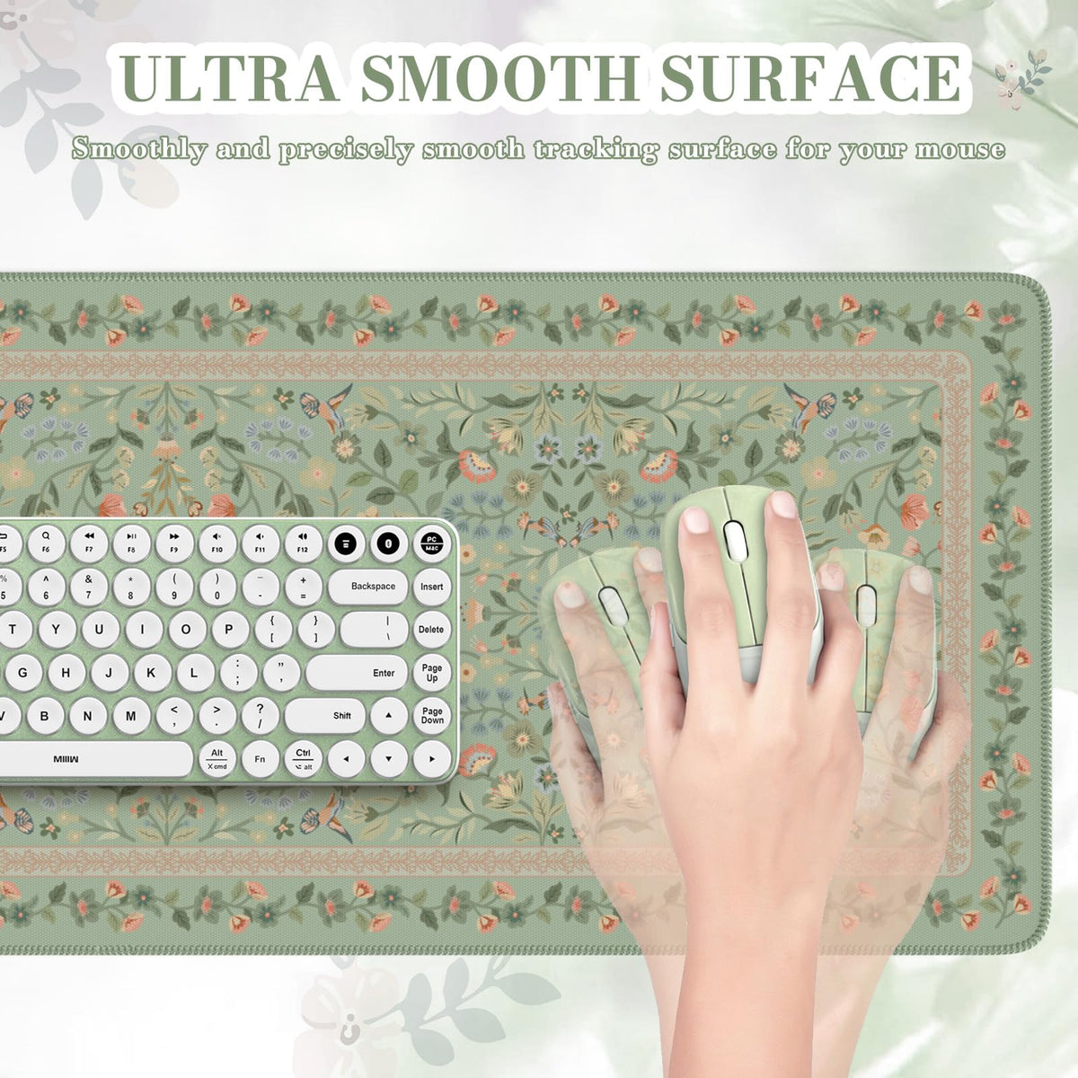 iCasso Aesthetic Floral Desk Mat,31.5x11.8in Mouse Pads,Light Green