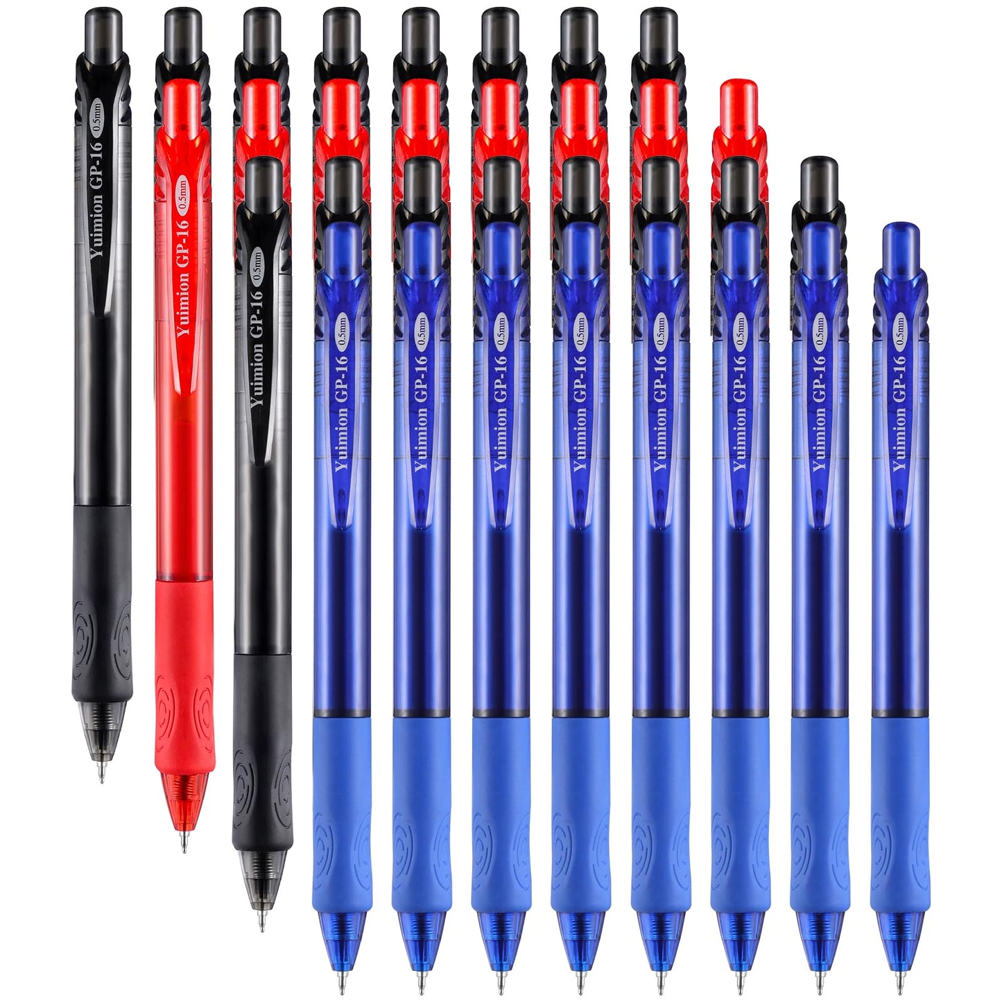 Yuimion 0.5mm Quick Dry Gel Pens, 16 Black 8 Red 8 Blue Fine Point,32 Pack