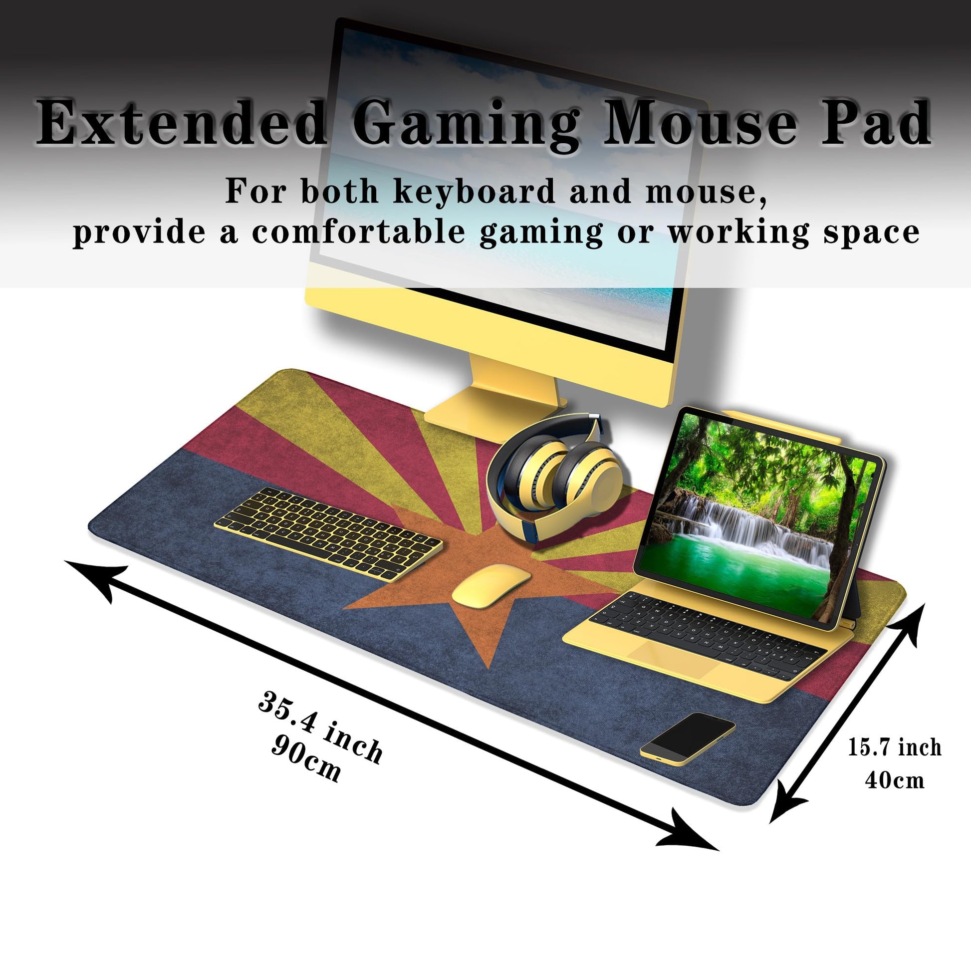 Samgula Gaming Desk Mat - Yellow Modern Mouse Pad, Extra Large Non-Slip Rubber Base, 35.4" X 15.7"