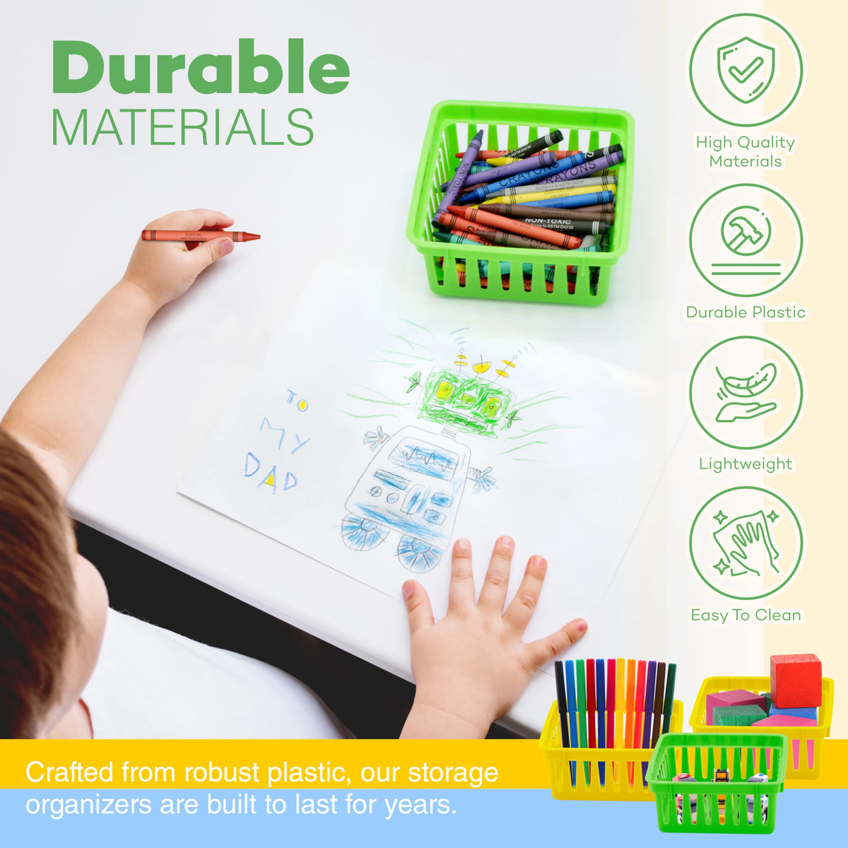 4E's Novelty 12 Pack Small Classroom Storage Baskets, Square 4.5" Sturdy Plastic Colorful Crayon &