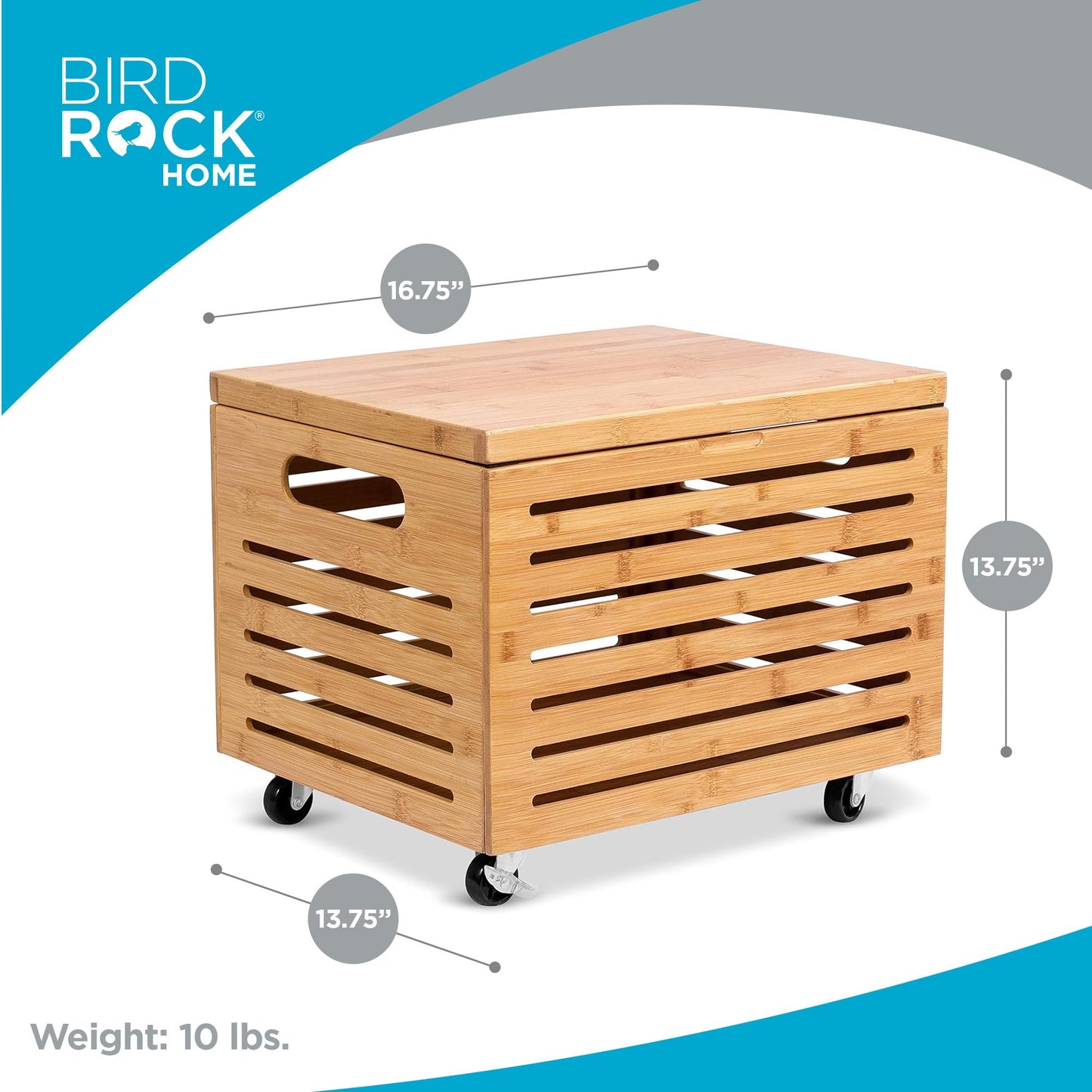 BIRDROCK HOME Bamboo Rolling File Storage Organizer Box with Lid - Decorative File Cabinet on