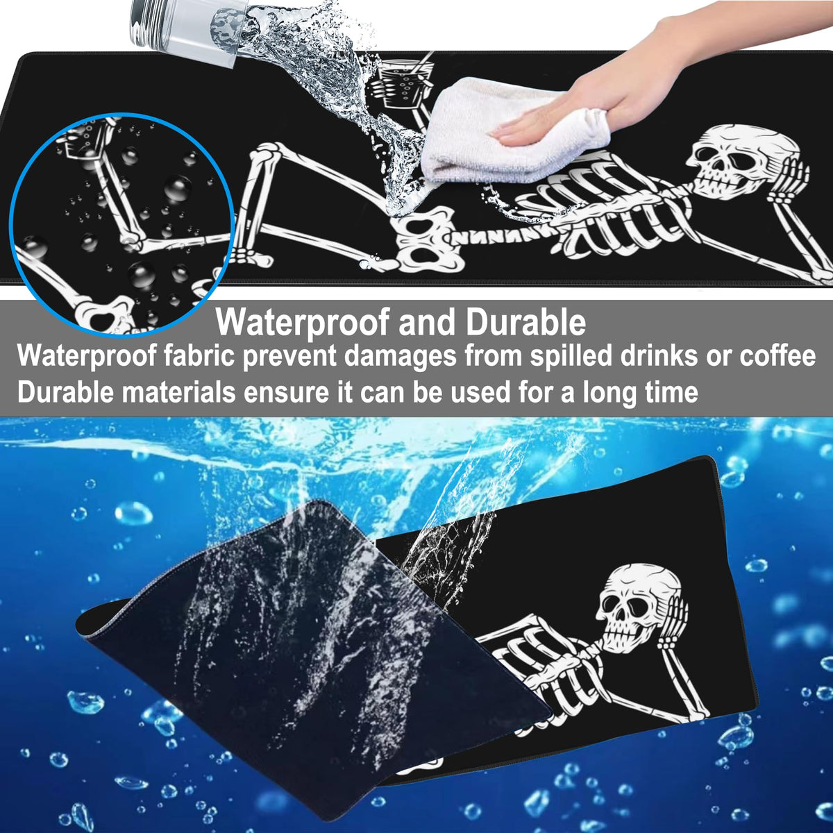 Mouse Pad, Large Skeleton with Cocktail Desk Mat, Extended Non-Slip Gaming Keyboard Mousepad Desk