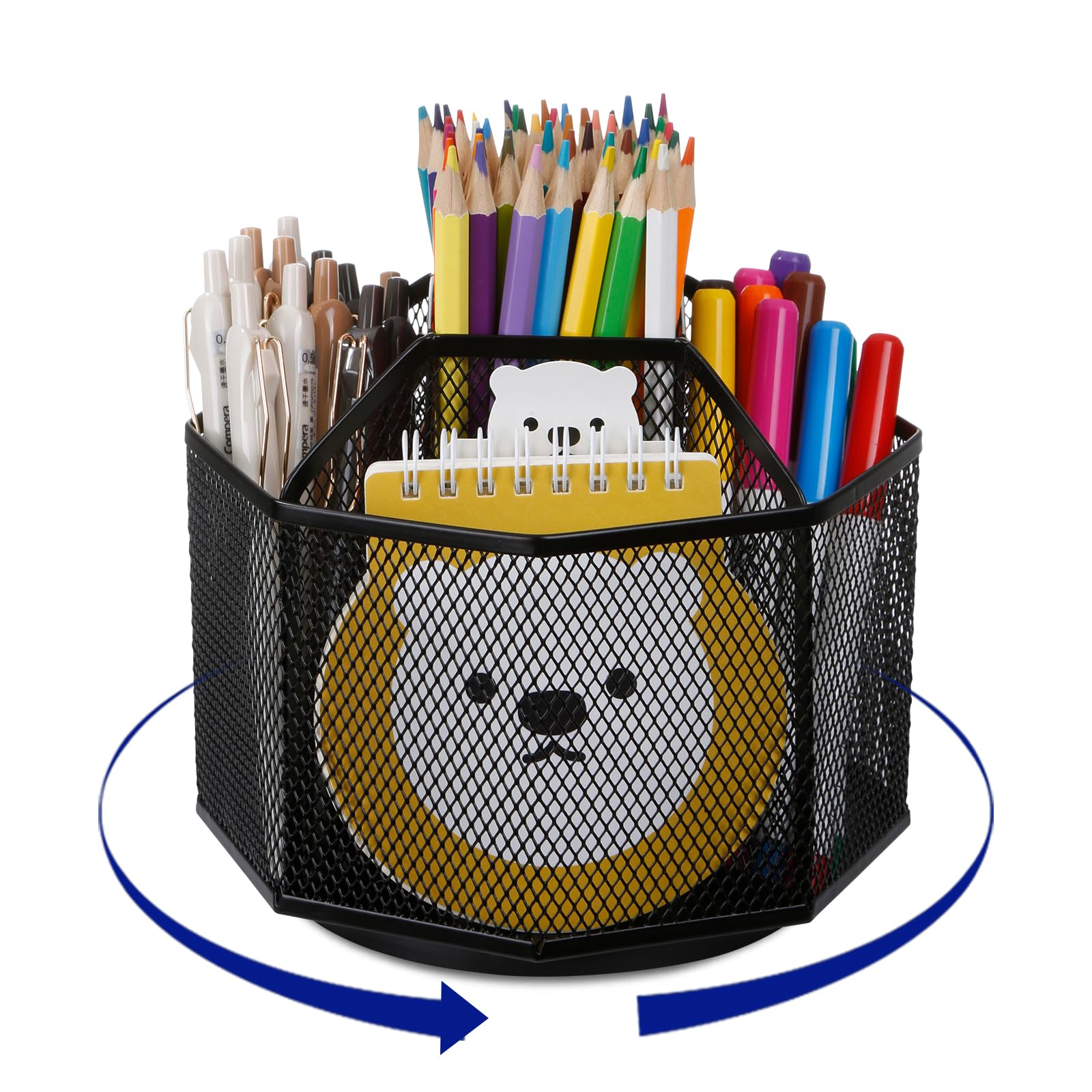 Comix Mesh 360° Rotating Pen Holder, Desk Organizer for Home Office, Black