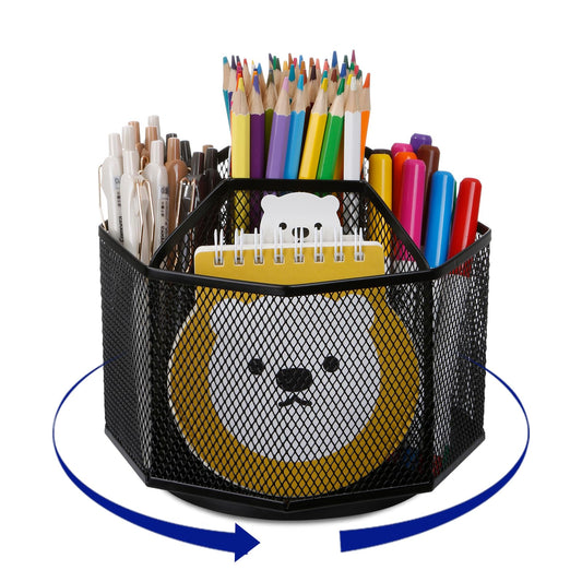 Comix Mesh 360° Rotating Pen Holder, Desk Organizer for Home Office, Black